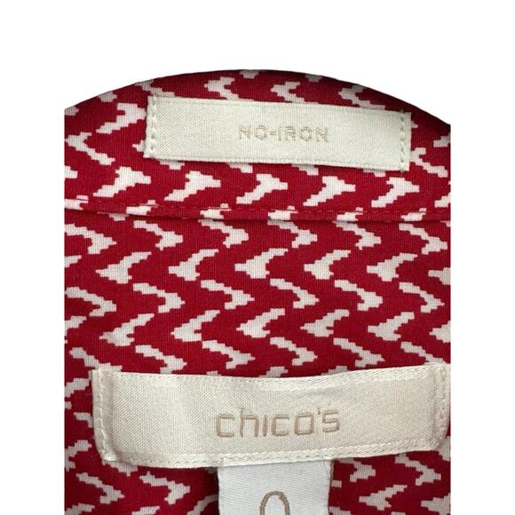 Chicos Womens Top 0 Small Red Chevron 100% Cotton No Iron Collar Shirt #3231 - Picture 3 of 12